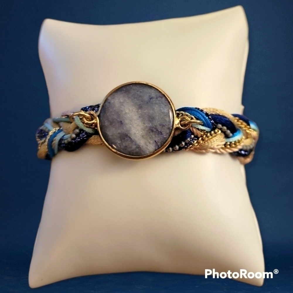 3/$30 Laura Janelle Extra Large Fabric Chain Braided Gemstone Focal Bracelet